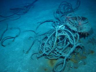 Tangle of steel wire rope